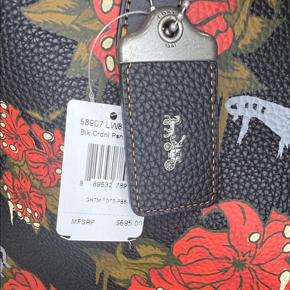 Coach Baseman Gotham Poison Lily Revenge Black and Red Floral Tote- With Dustbag - Picture 3 of 16